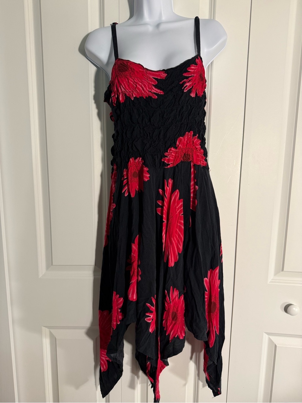 Black Midi Dress with Red Floral Print